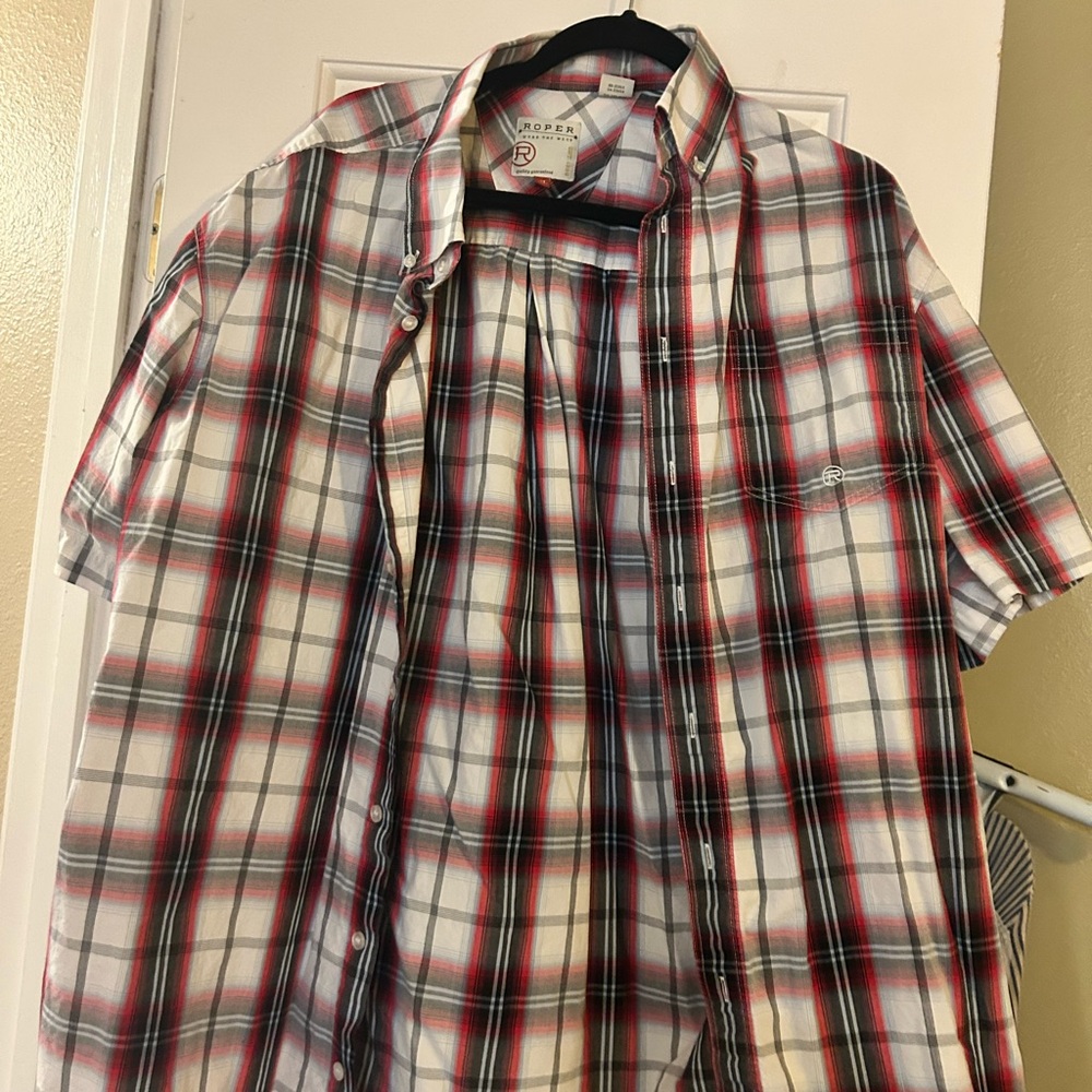 Roper Men's Plaid Shirt - Red, Black, and White